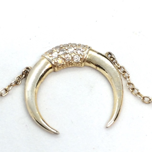 SHASHI 925 VERMEIL HORN NECKLACE RHINESTONE 18k GOLD PLATED STERLING DAINTY - Picture 3 of 11